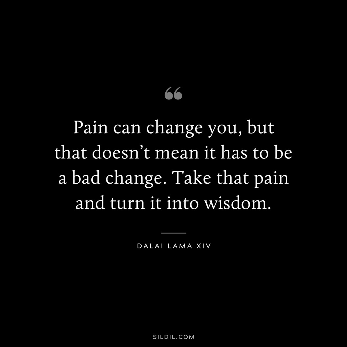 Pain can change you, but that doesn’t mean it has to be a bad change. Take that pain and turn it into wisdom. ― Dalai Lama XIV