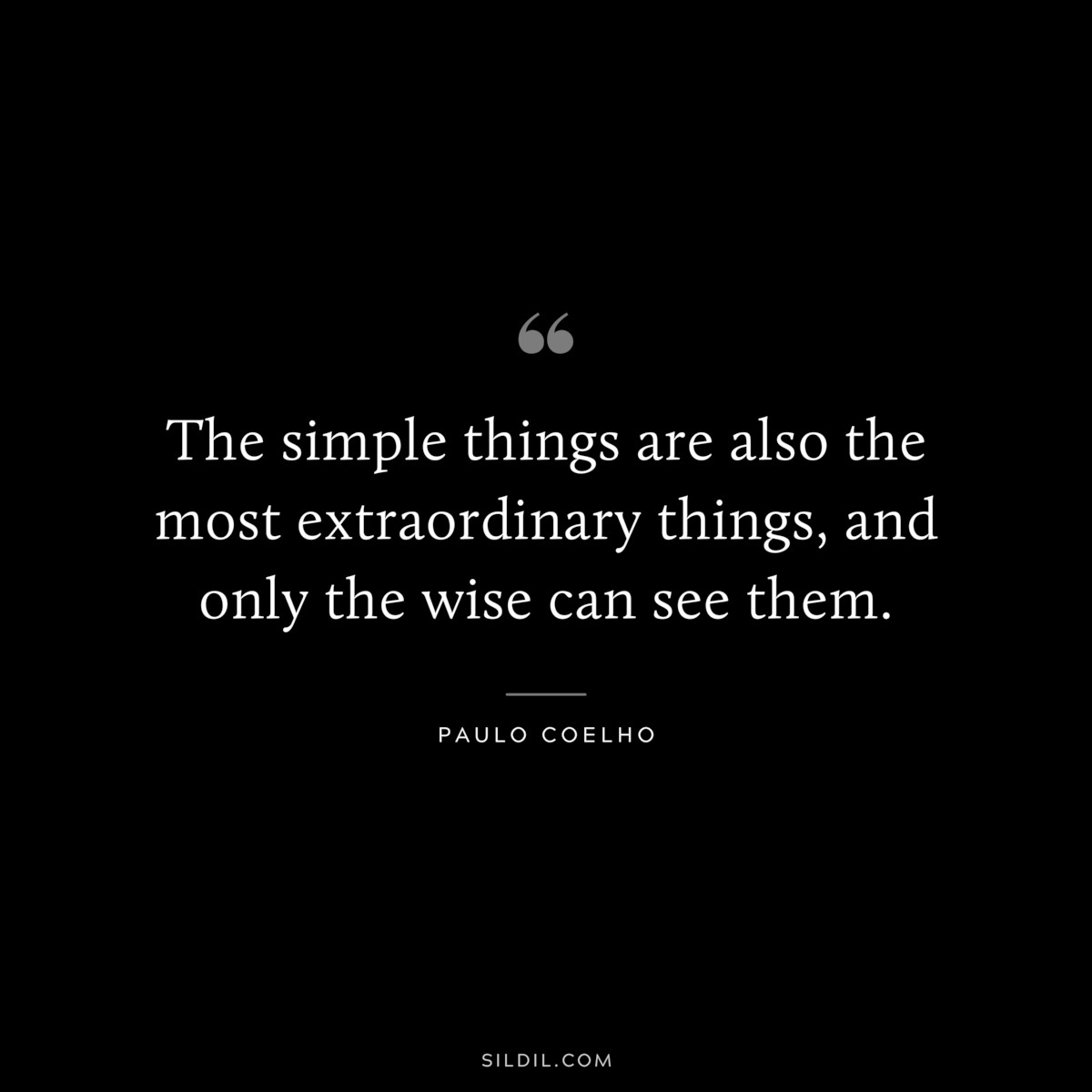 The simple things are also the most extraordinary things, and only the wise can see them. ― Paulo Coelho