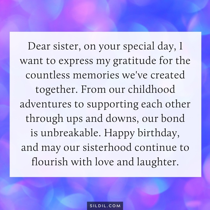 Happy Birthday Paragraphs for Sister