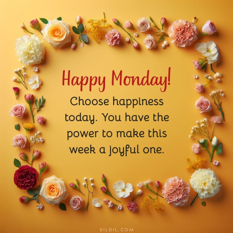 Happy Monday! Choose happiness today. You have the power to make this week a joyful one.