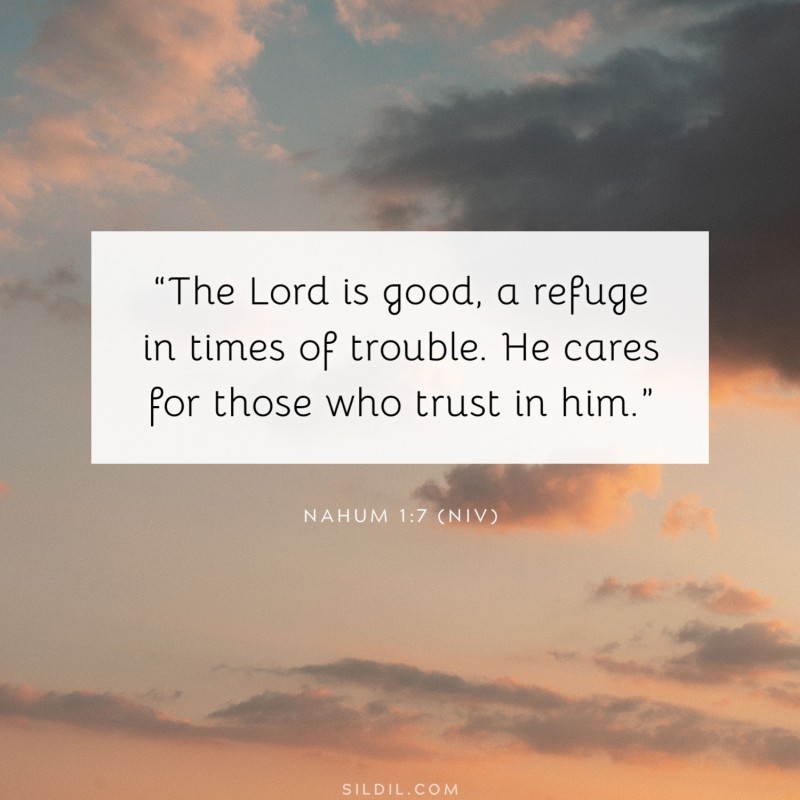 “The Lord is good, a refuge in times of trouble. He cares for those who trust in him.” ― Nahum 1:7 (NIV)