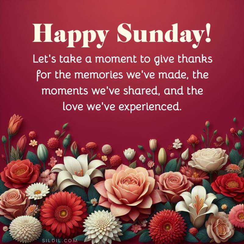 Let's take a moment to give thanks for the memories we've made, the moments we've shared, and the love we've experienced. Happy Sunday!