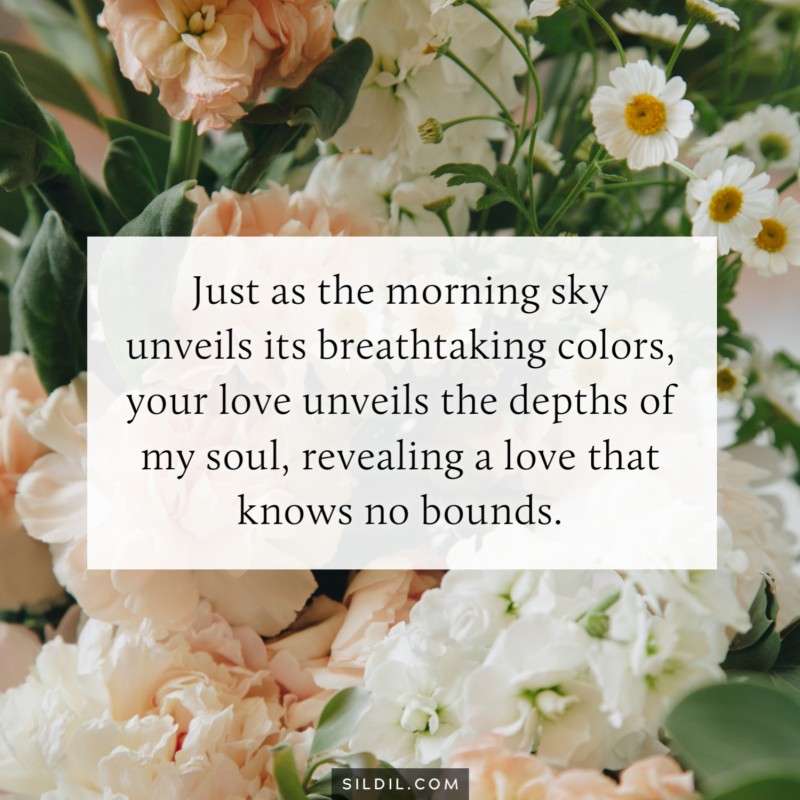 Just as the morning sky unveils its breathtaking colors, your love unveils the depths of my soul, revealing a love that knows no bounds.