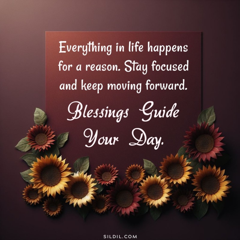 Everything in life happens for a reason. Stay focused and keep moving forward. Blessings guide your day.