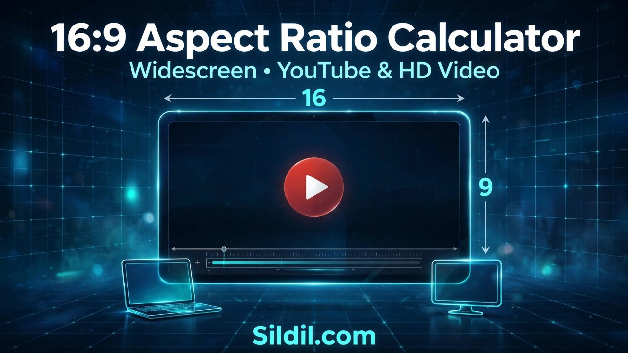 Free 16:9 aspect ratio calculator. Find width or height for widescreen HD/4K video, monitors, and YouTube. Supports 1920x1080, 1280x720, and any custom dimension. Includes pixel count and diagonal.