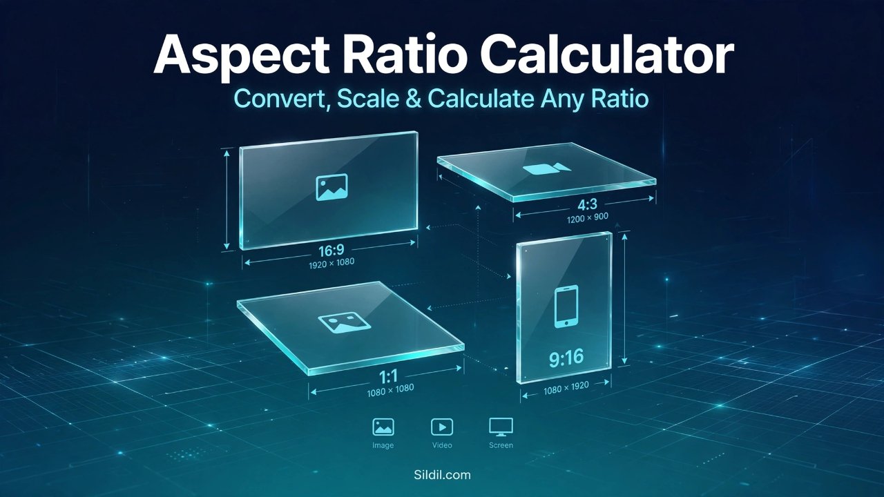 Free aspect ratio calculator. Find the aspect ratio from width and height, or calculate a missing width or height from a known ratio. Supports 16:9, 4:3, 21:9, 3:2, 1:1 and any custom ratio, with diagonal length and nearest-standard matching.