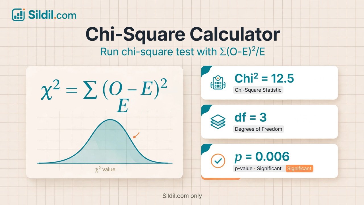 Free chi-square calculator. Enter χ² and df for an upper-tail p-value, or df and α for a critical value. Includes a χ² distribution chart, a chi-square table calculator, and a Σ (O − E)²/E contribution calculator.