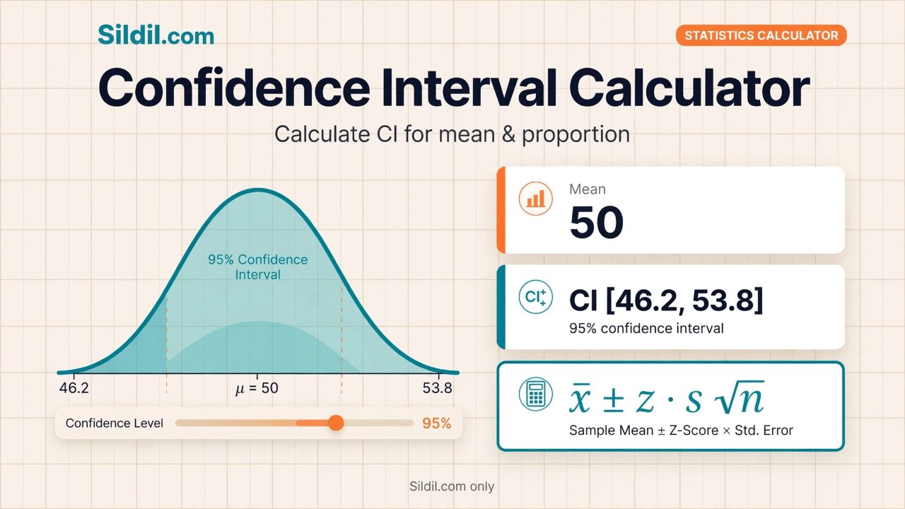 Calculate 90%, 95%, and 99% confidence intervals for means, proportions, differences, and variances with critical values, margin of error, and calculation steps.