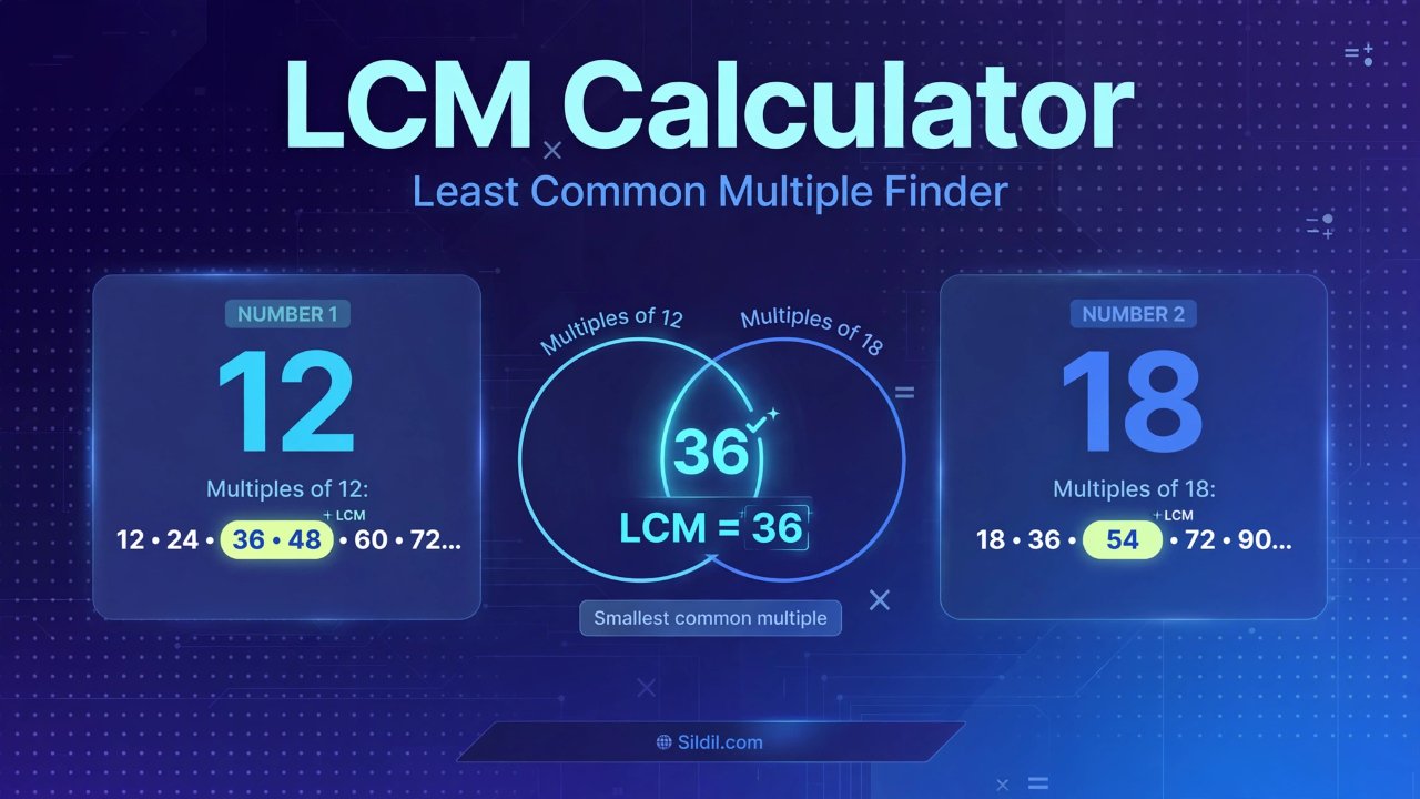 Find the least common multiple of two or more numbers with step-by-step solutions, prime factorization, GCD, formulas, and common multiples.