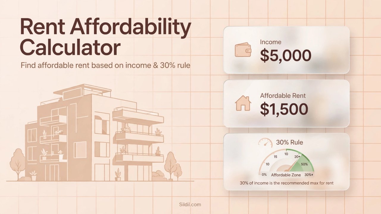 Free rent affordability calculator. Work out how much rent you can afford from your income, debts, expenses, and savings goals — or check a specific apartment, find the income needed for a target rent, split rent with roommates, and plan move-in costs.
