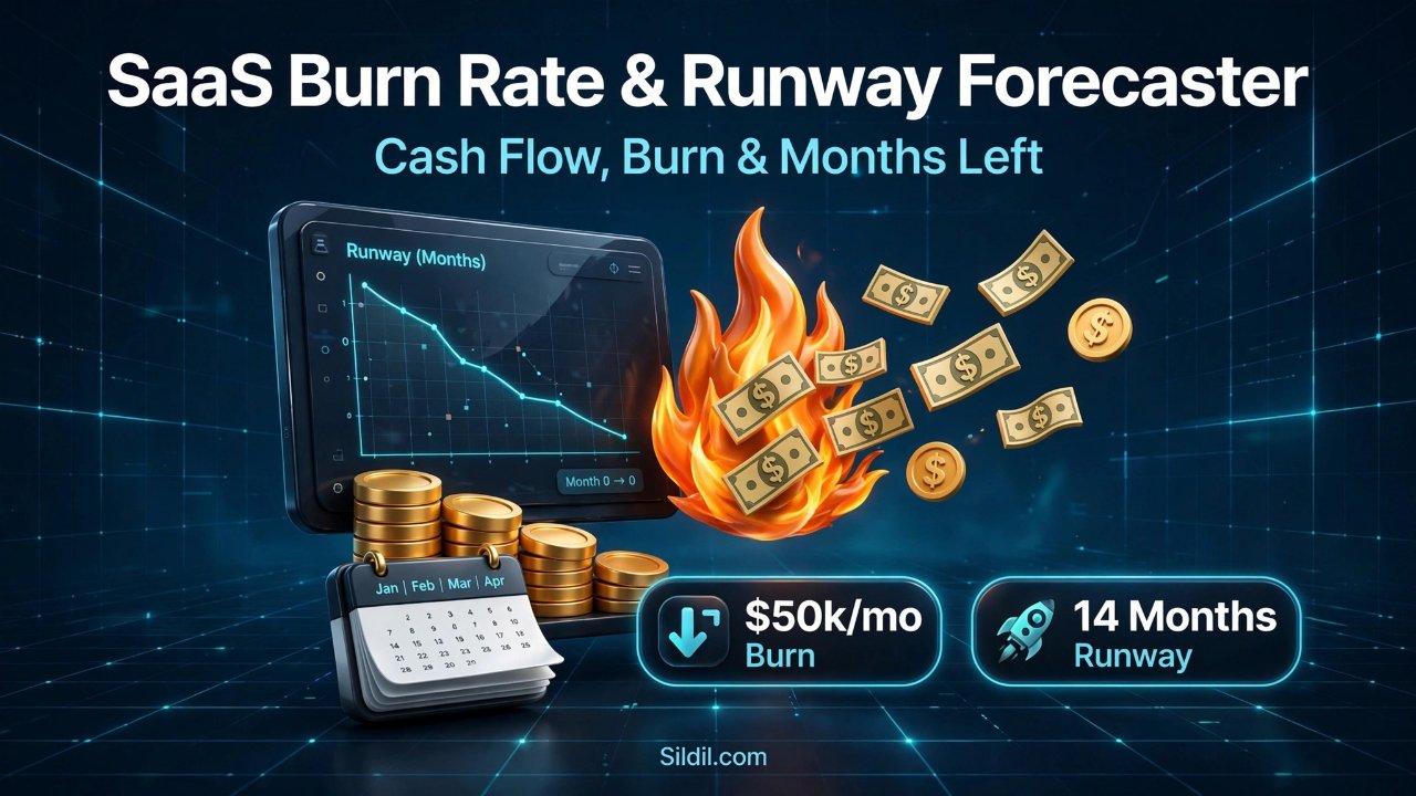 Free SaaS burn rate calculator. Enter cash, MRR, expenses, and hiring plans to calculate exact runway in months, growth-adjusted break-even, and default alive vs default dead status.