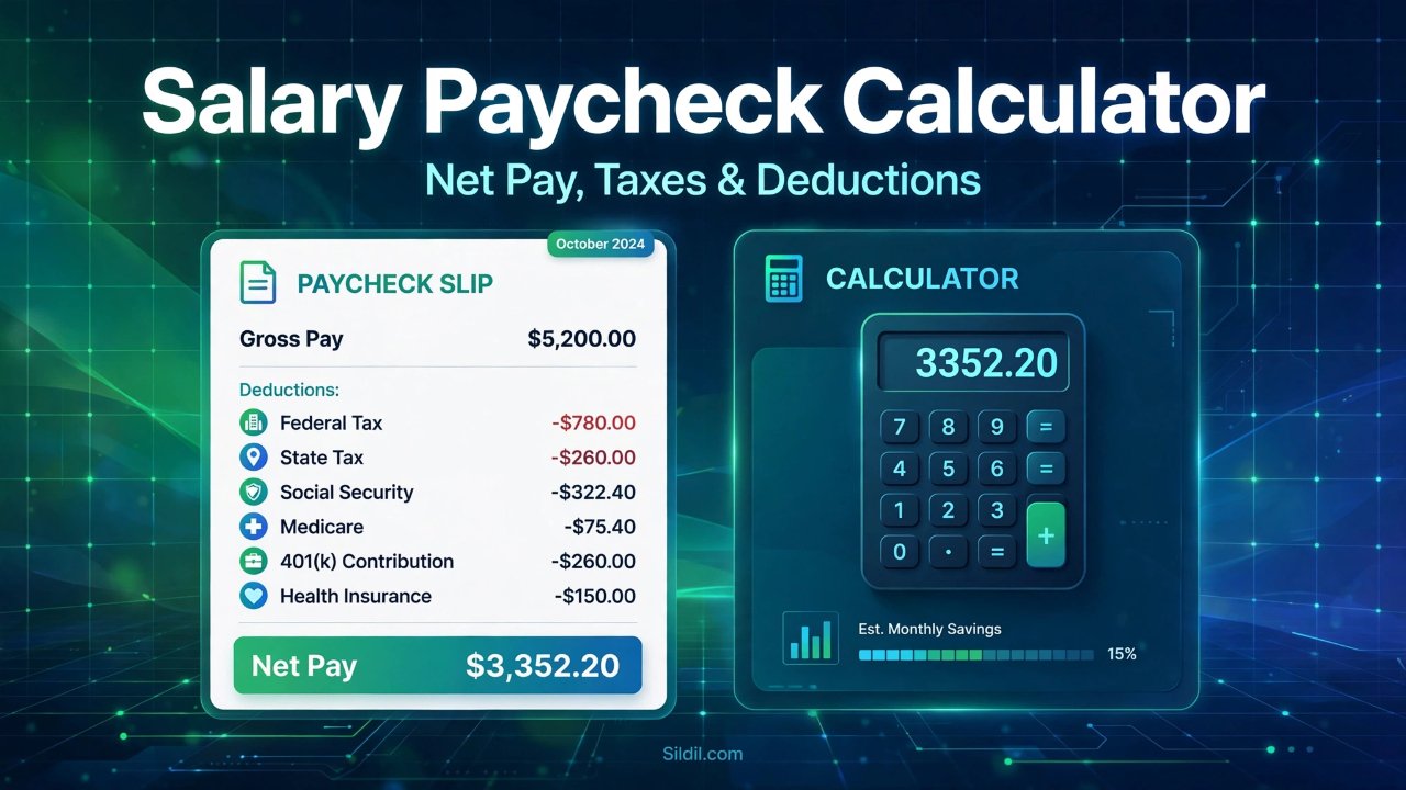 Calculate your real 2026 take-home pay: progressive federal tax brackets, Social Security, Medicare, state and local tax, 401(k)/HSA impact, bonus withholding, and salary/raise comparisons — for all 50 states.