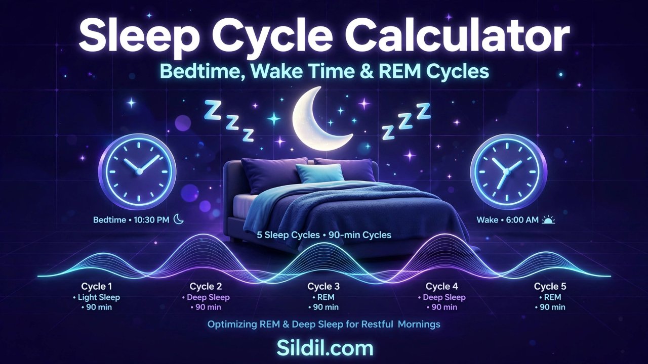 Use this sleep pattern calculator and circadian calculator to find your ideal bedtime. Features a 90 minute sleep cycle calculator, sleep calculator by age, and insights for ADHD circadian rhythm and REM sleep.